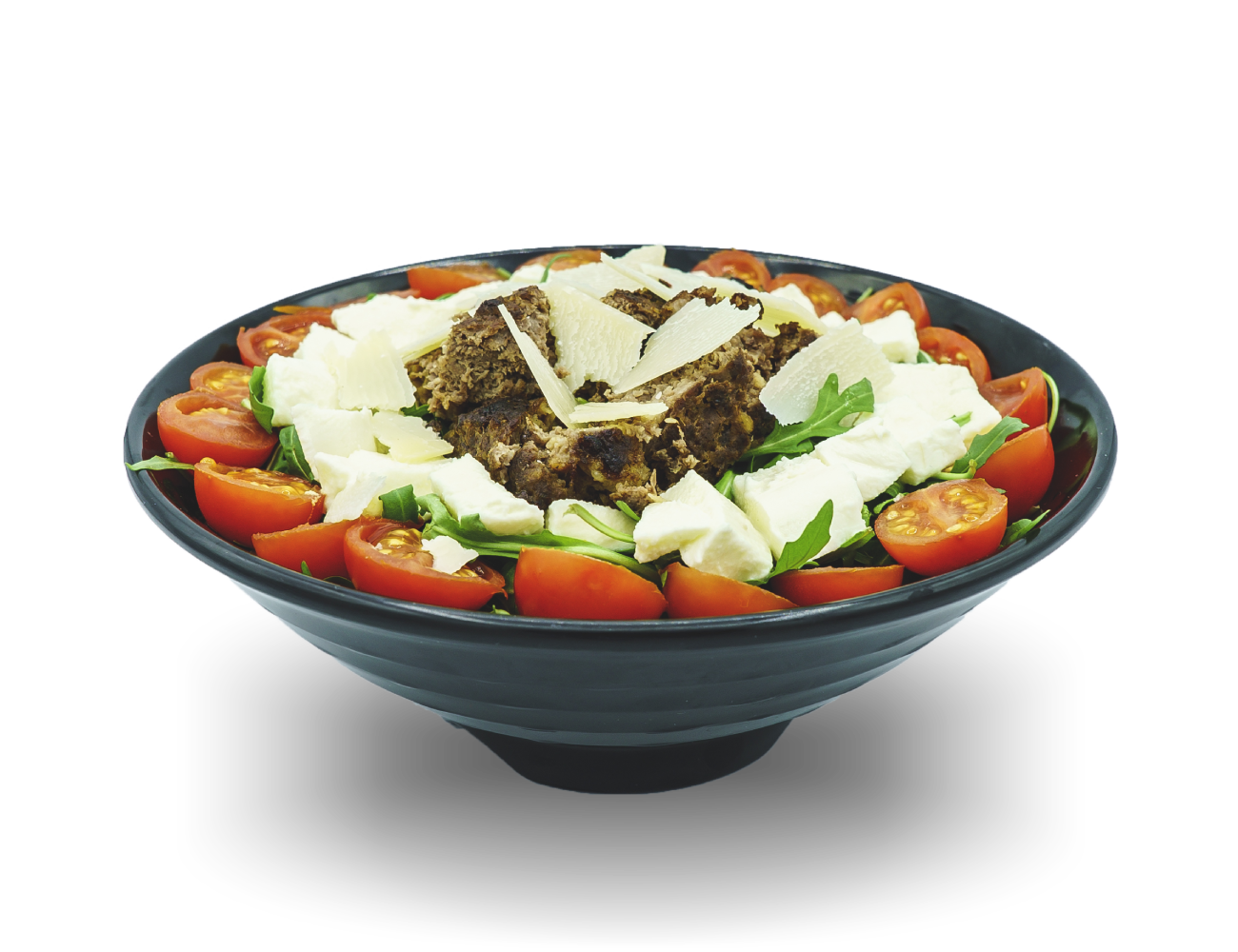Insalata, ciliegino, mozzarella, straccetti di cavallo, rucola, scaglie di grana. Insalata, ciliegino, mozzarella, straccetti di cavallo, rucola, scaglie di grana.